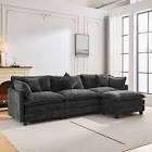 Black Chenille Fabric Straight Arm L-Shaped Sectional Sofa Couch with Ottoman for Living Room (incomplete 1 box of 4 only)