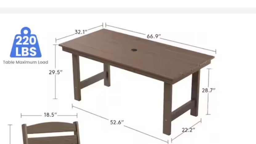 grange hdpe outdoor 32? x 67? dining table brown