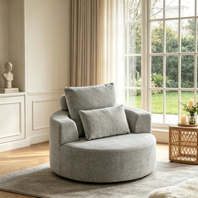 oversized barrel accent chair, 360° swivel round upholstered sofa, chenille high-resilience sponge, no assembly wide seat by ivy bronx (incomplete missing parts )