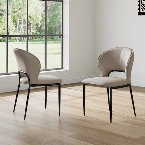 modern dining chairs, faux leather, light gray & brown options, set of 2 - grey