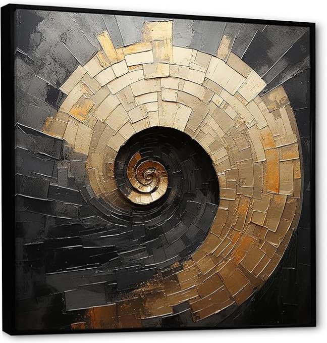 designq abstract spirals framed wall art, stylish black & gold pottery circles, abstract spirals framed wall art decor, gold canvas black framed wall art (similar)