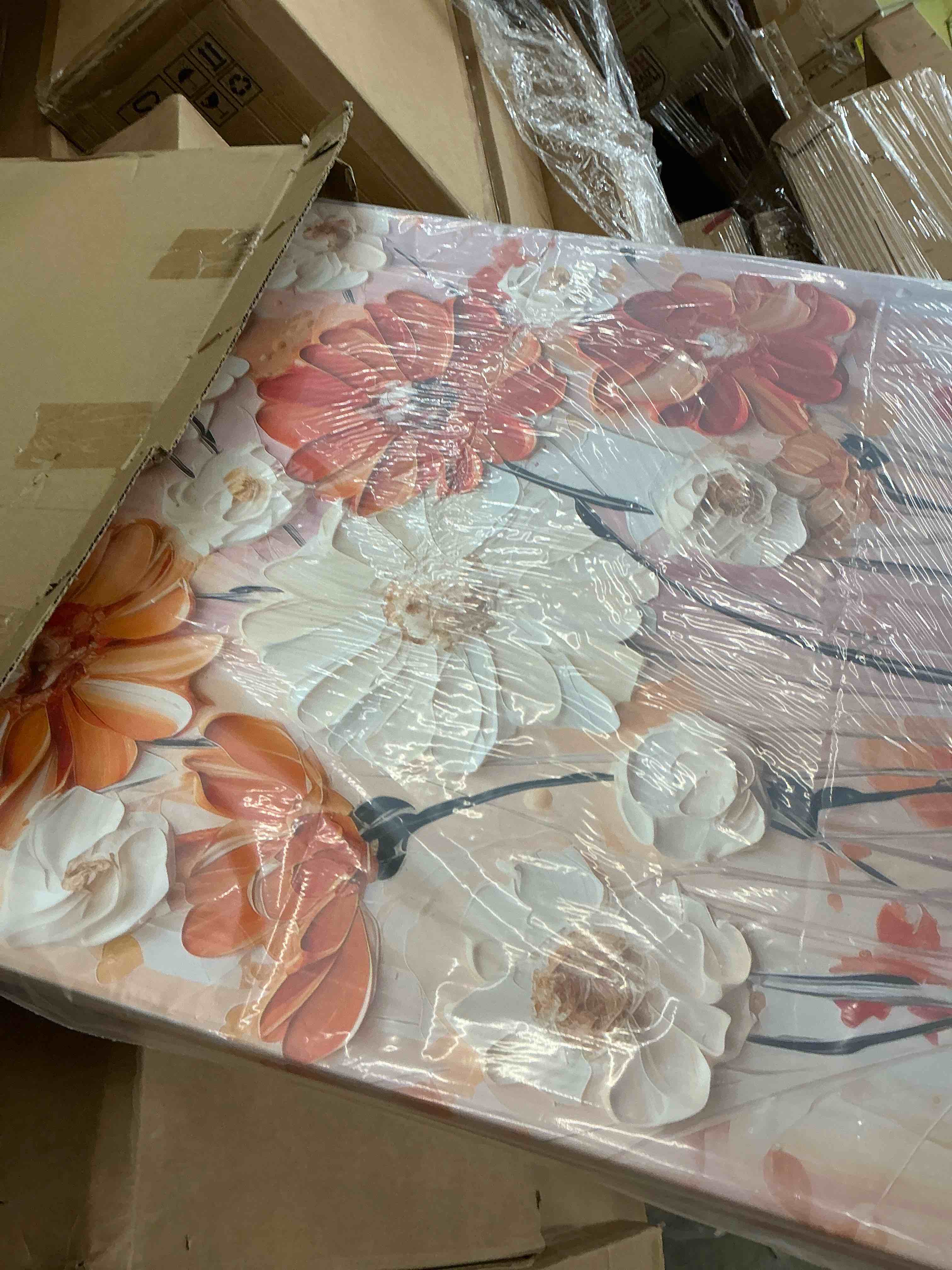 Condition photo showing New/Like New for orange and beige fiery blooms - marigold wall art