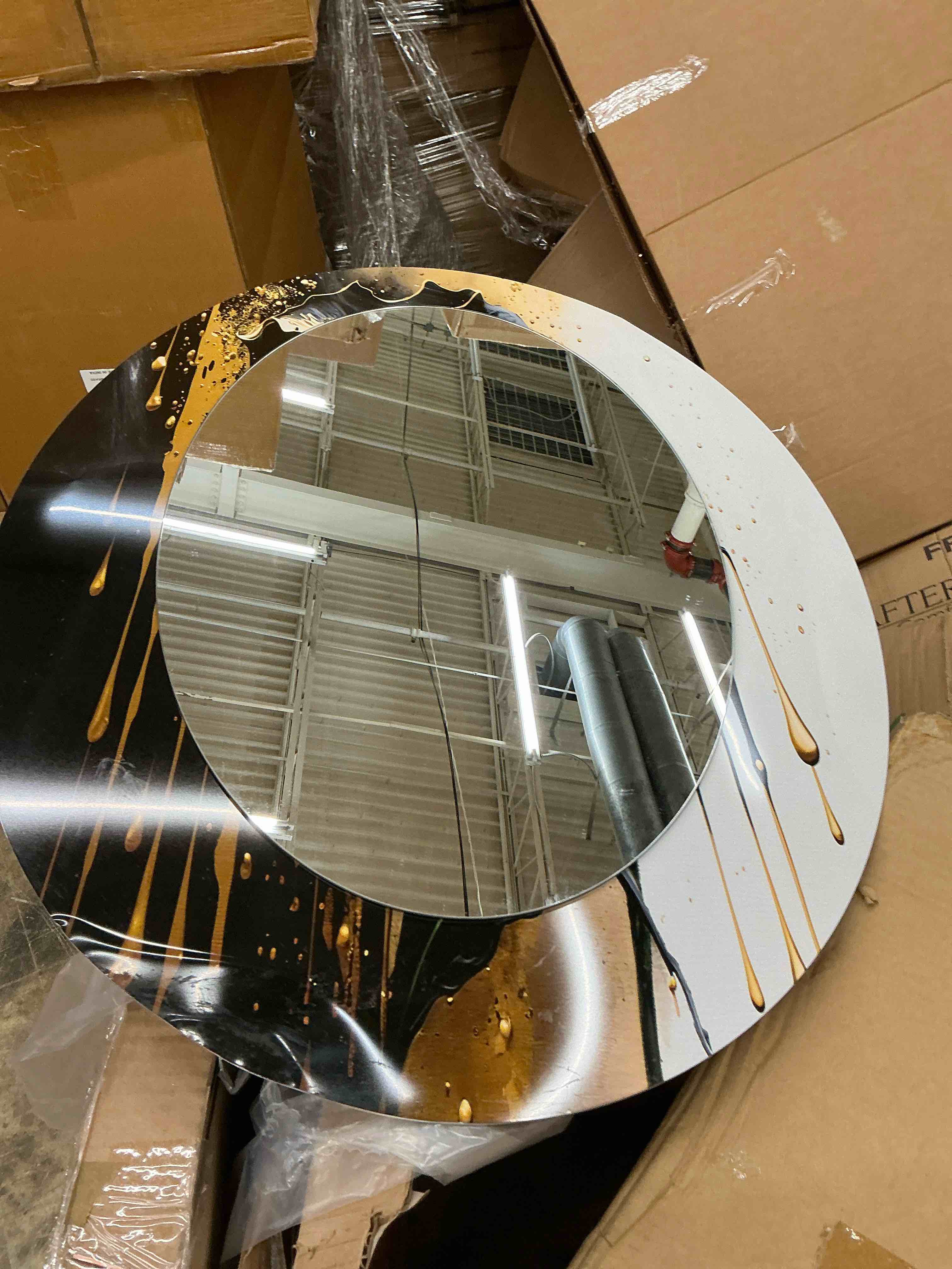 Condition photo showing Good Condition for golden ornament pattern on black iii - gold oval wall mirror decor (similar)