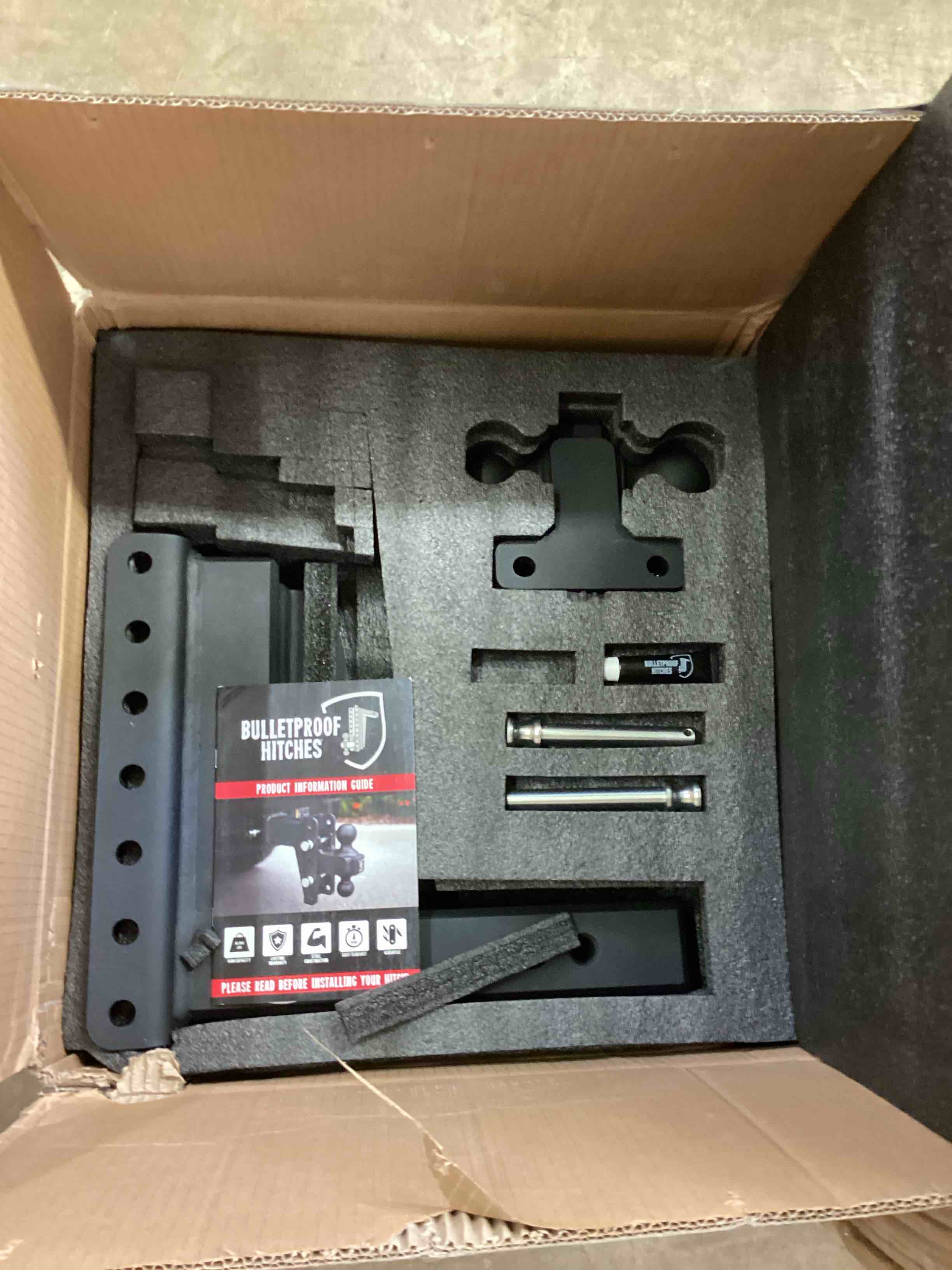 Condition photo showing Good Condition for bulletproof hitches - 2.5" adjustable extreme duty trailer hitch (36,000 lb. rating) - 8" drop/rise with 2" and 2 5/16" dual ball - powder coat, solid steel, corrosion-resistant