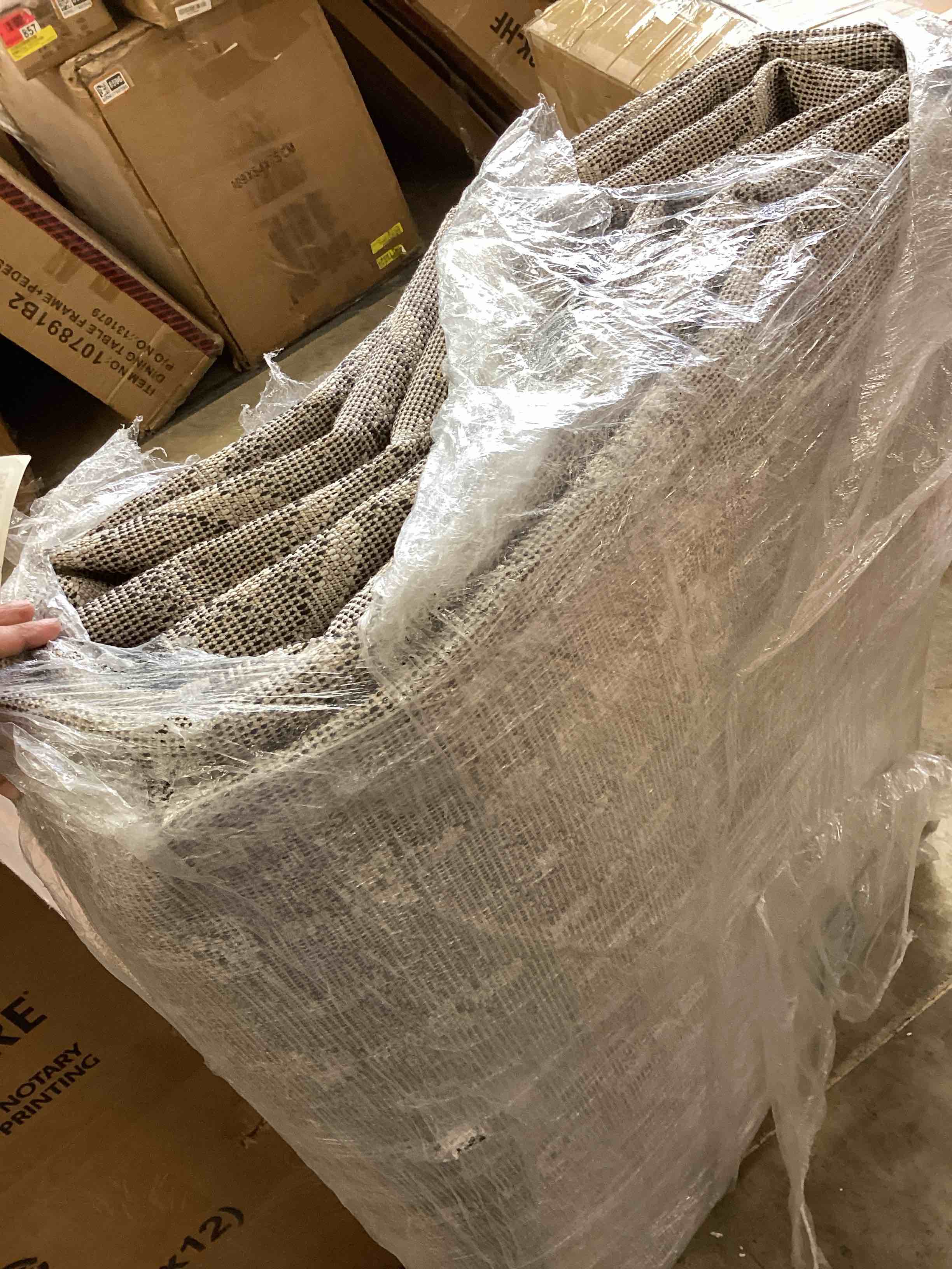 Condition photo showing As Is for jonathan y boho vintage diamond black/ivory indoor area rug 12x18 ft, moroccan hype for living room, bedroom, kitchen, office, easy-cleaning, high traffic, pet-friendly, non-shedding (moh101d-18)