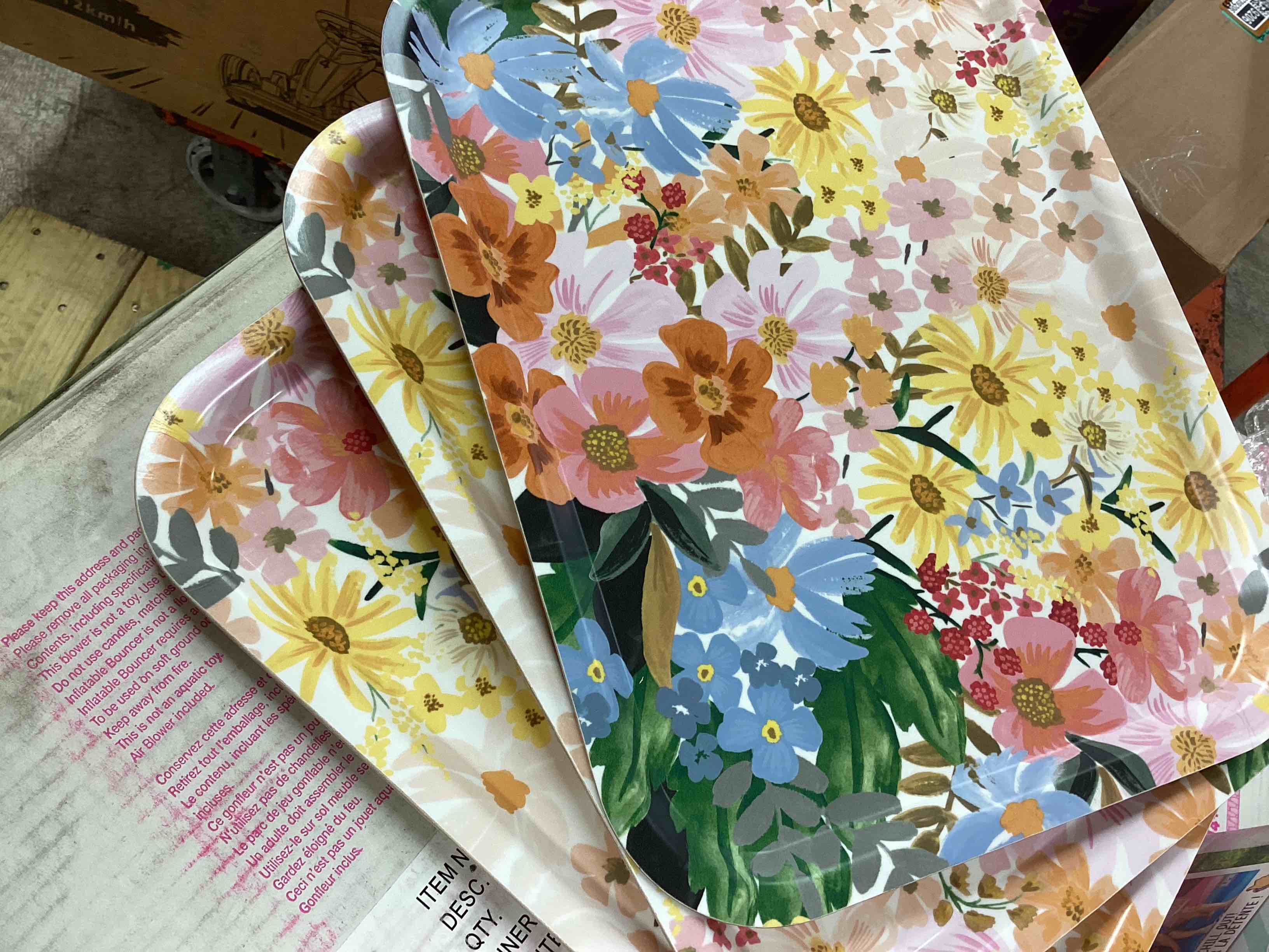 Condition photo showing Good Condition for rifle paper co. marguerite medium rectangle serving tray, bent ply tray, laminated paper and birch wood, (food and dishwasher safe, 14" l x 11" w), hostess, gift for mom, party, entertaining