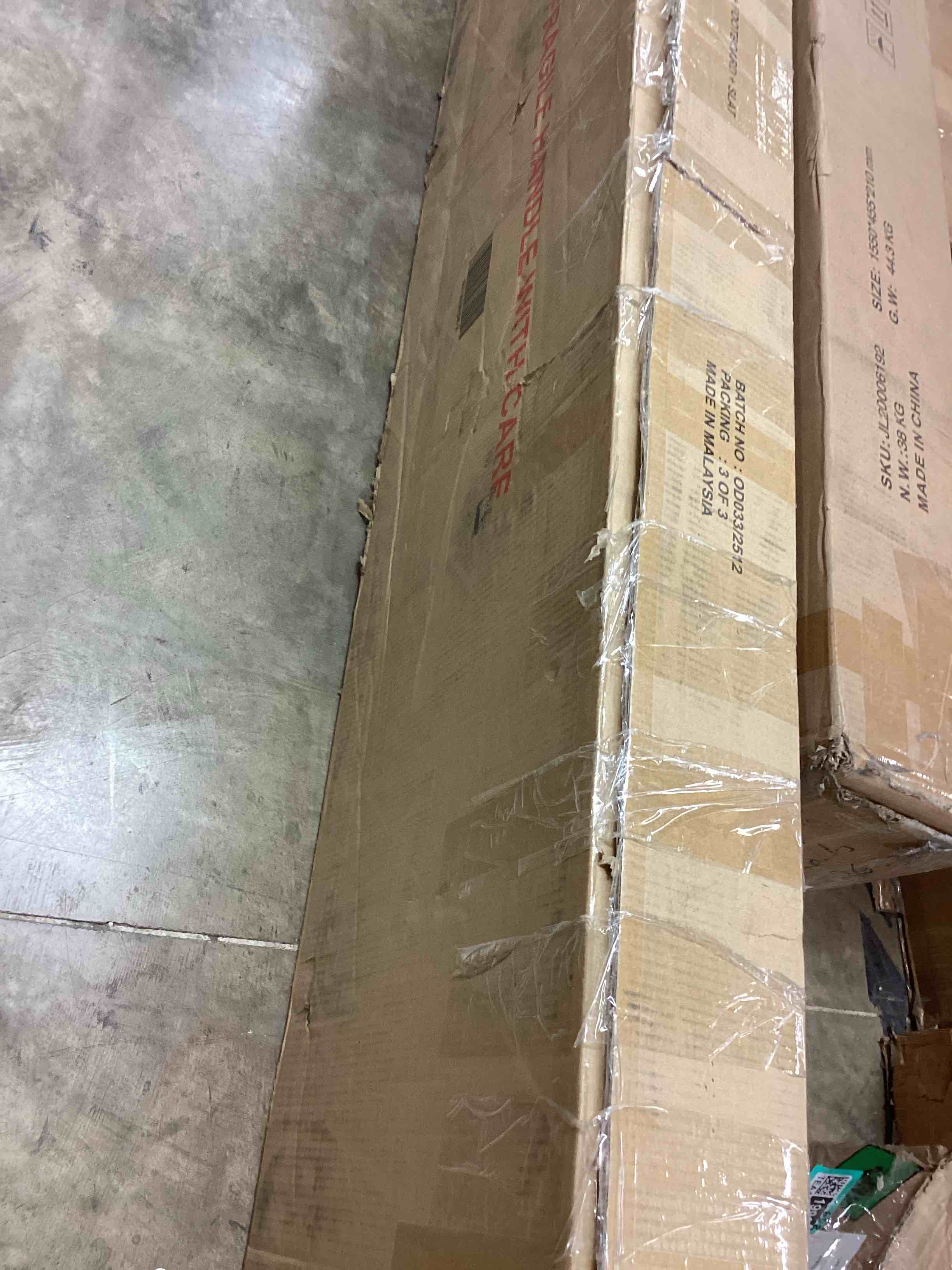 Condition photo showing Good Condition for chloe upholstered platform bed- moss green( king ) (incomplete 1 box of 3 only)