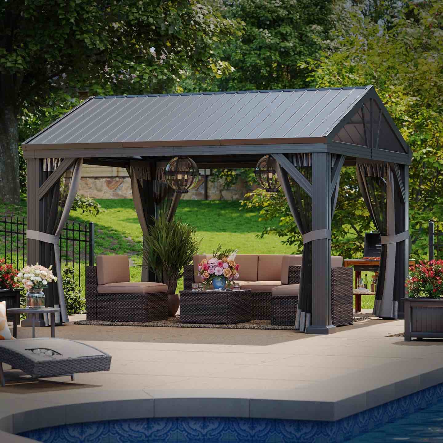 10' x 12' Aluminum Pavilion Gazebo with Gable Roof (incomplete 1 box of 3 only)