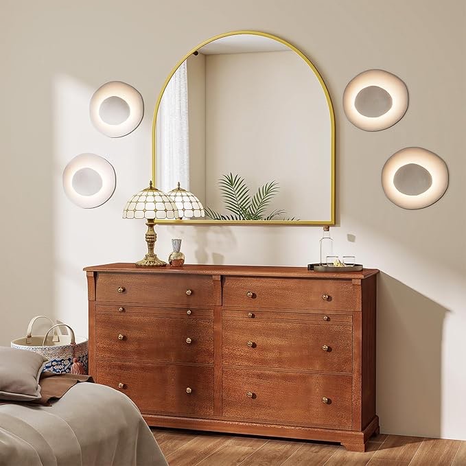  VooBang Wide Arched Wall Mirror, 38 x 40 inch Arch Bathroom Mirror, Wall Mounted Vanity Mirror with Arch Metal Frame, Modern Bathroom Vanity Mirror for Bedroom, Living Room