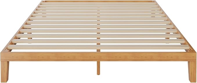Yapamar Wood Bed Frame, Wooden Platform Bed Frame Mattress Foundation with Support Slats, Natural Pine - Full