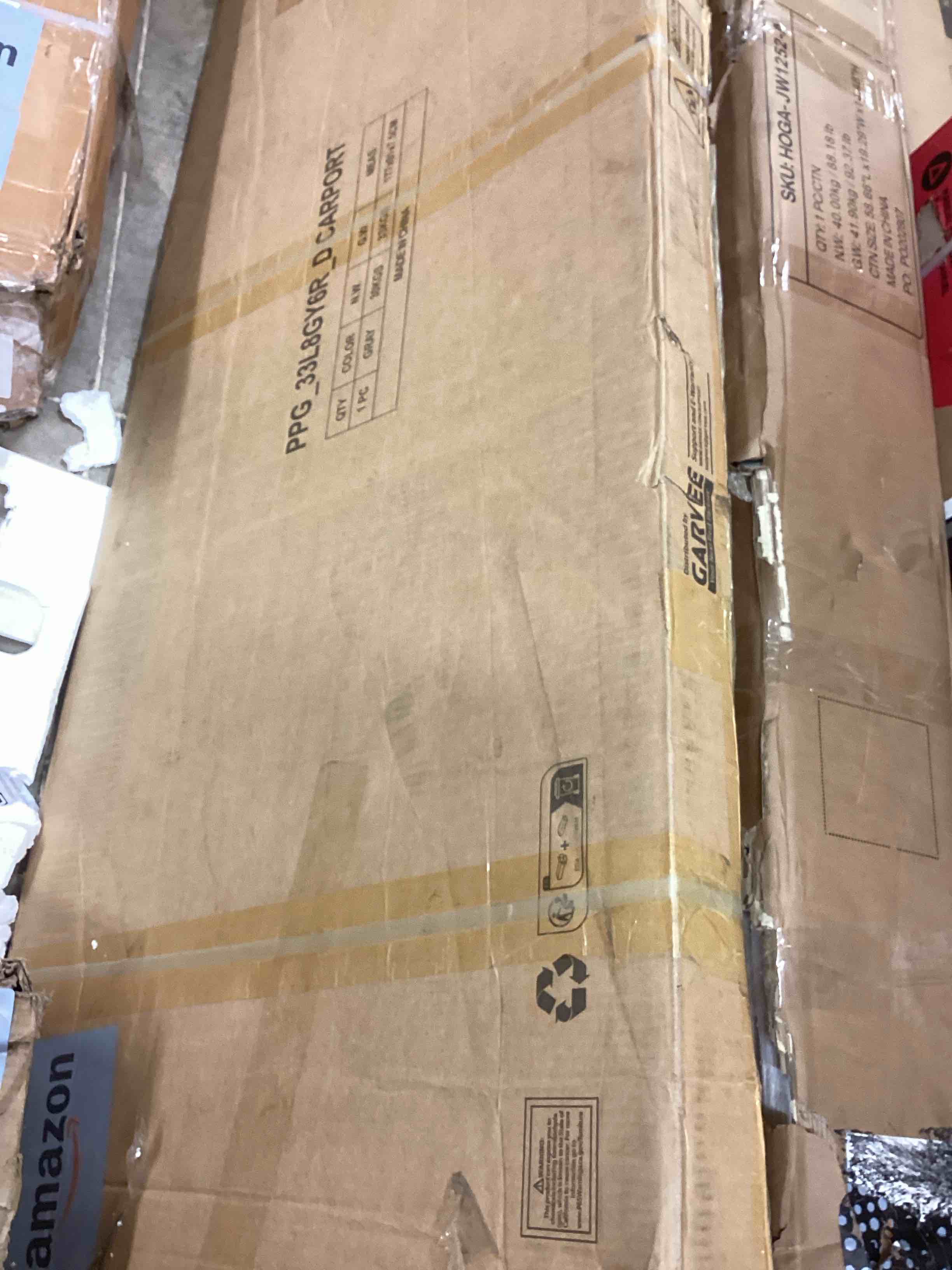 Condition photo showing Good Condition for garvee 11'x20'x9' vertical roof metal carport, heavy duty steel car ports for all-weather, for full-size pickup trucks, boats, and tractors ( incomplete one box only)