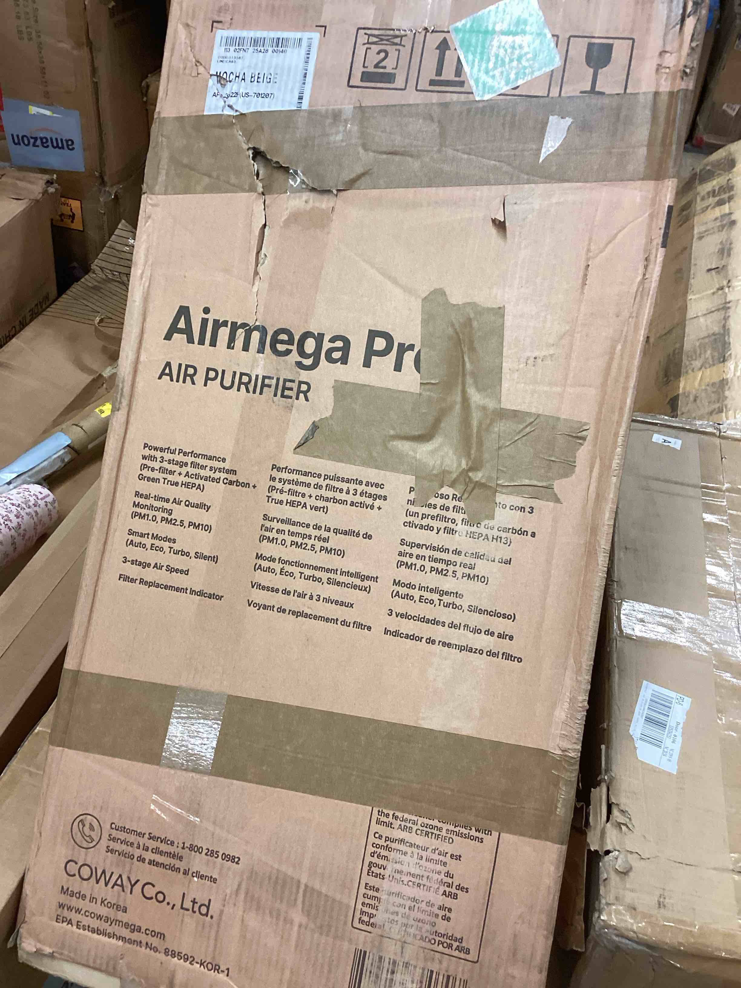 Condition photo showing New/Like New for coway air purifiers for large room whole home up to 4,253ft², 2 sets of xl washable pre-filters and hepa filters for dual purification, pm1.0 aqi, turbo mode, timer, wheels, 5yr warranty, prox(b) prox beige