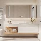 Bathroom Vanity Set 59" Modern Floating Bathroom Vanity White and Natural (don’t included sink) 
