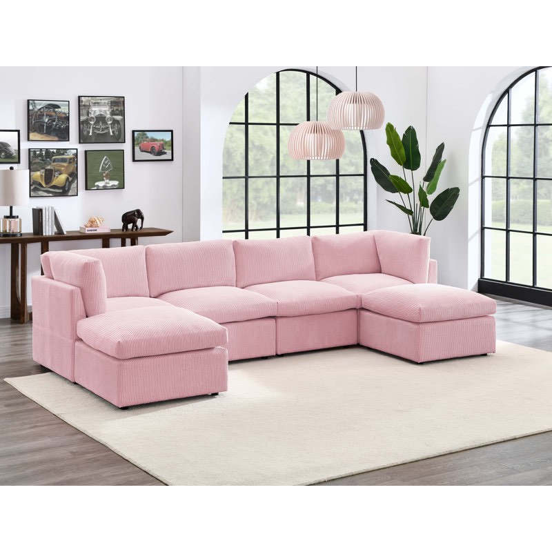Annai 129" Wide Reversible Modular Corner Sectional with Ottoman By Wade Logan (PICKUP 3 boxes) (INCOMPLETE ONLY CORNER,OTTOMAN,ARMLESS CHAIR) 