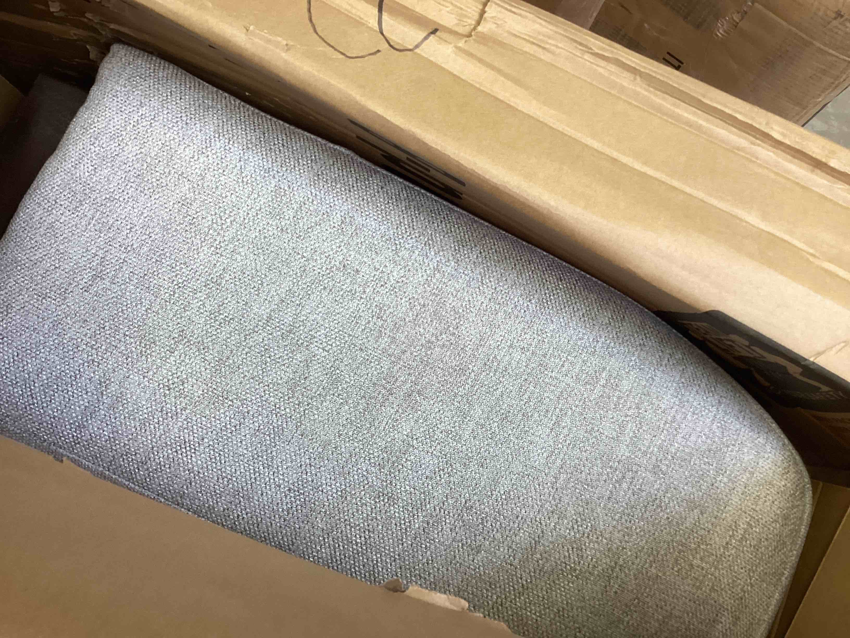 Condition photo showing As Is for ivy bronx biaggio linen blend sectional with 2 ottomans,sectional couch (incomplete only 2boxes)