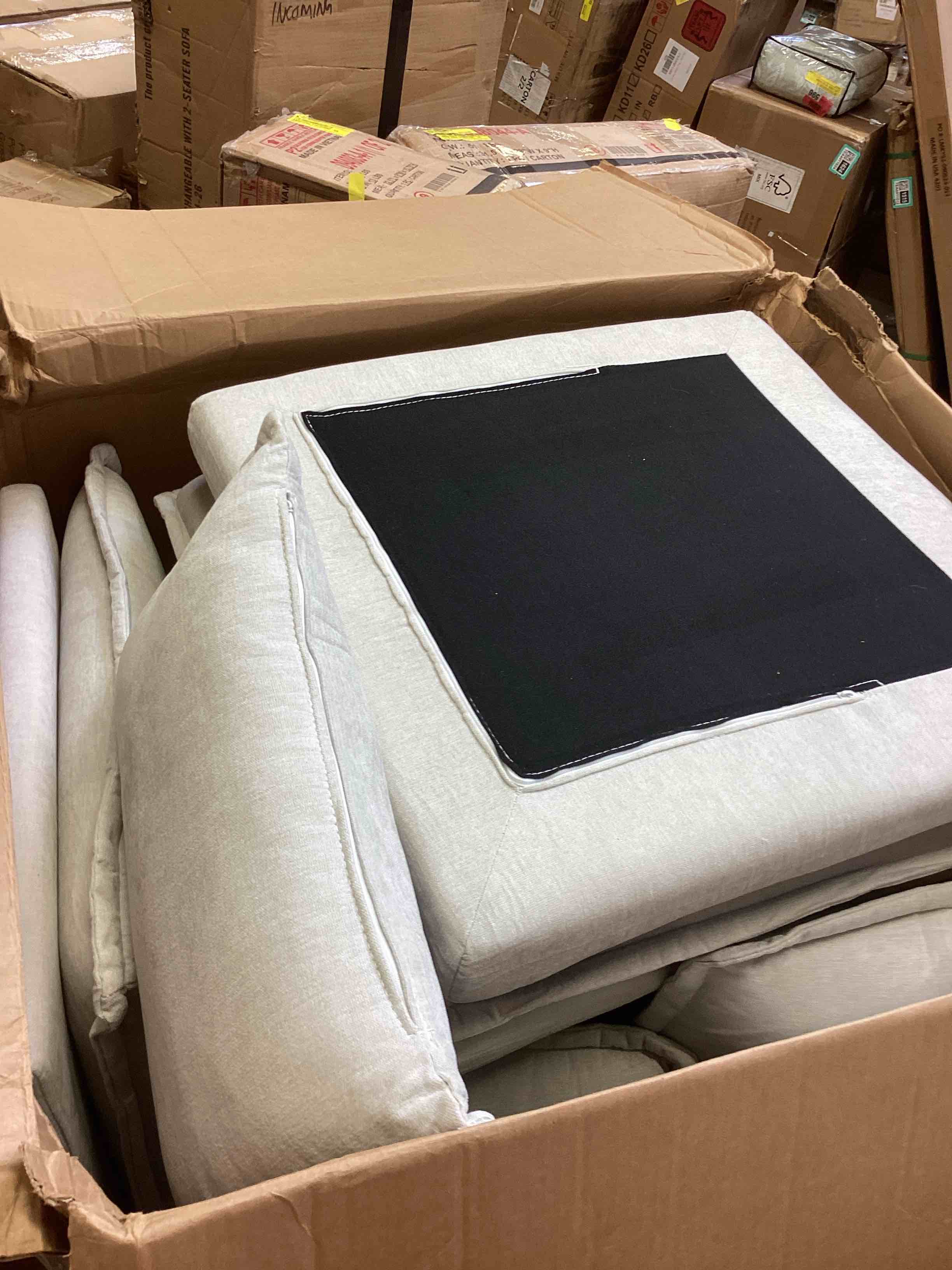 Condition photo showing As Is for gosuhi 108" u shaped couch, modular sectional sofa, 3-seater comfy cloud couch, set of modular pieces with movable ottoman, deep seat couches for living room, chenille, ivory (incomplete missing parts)