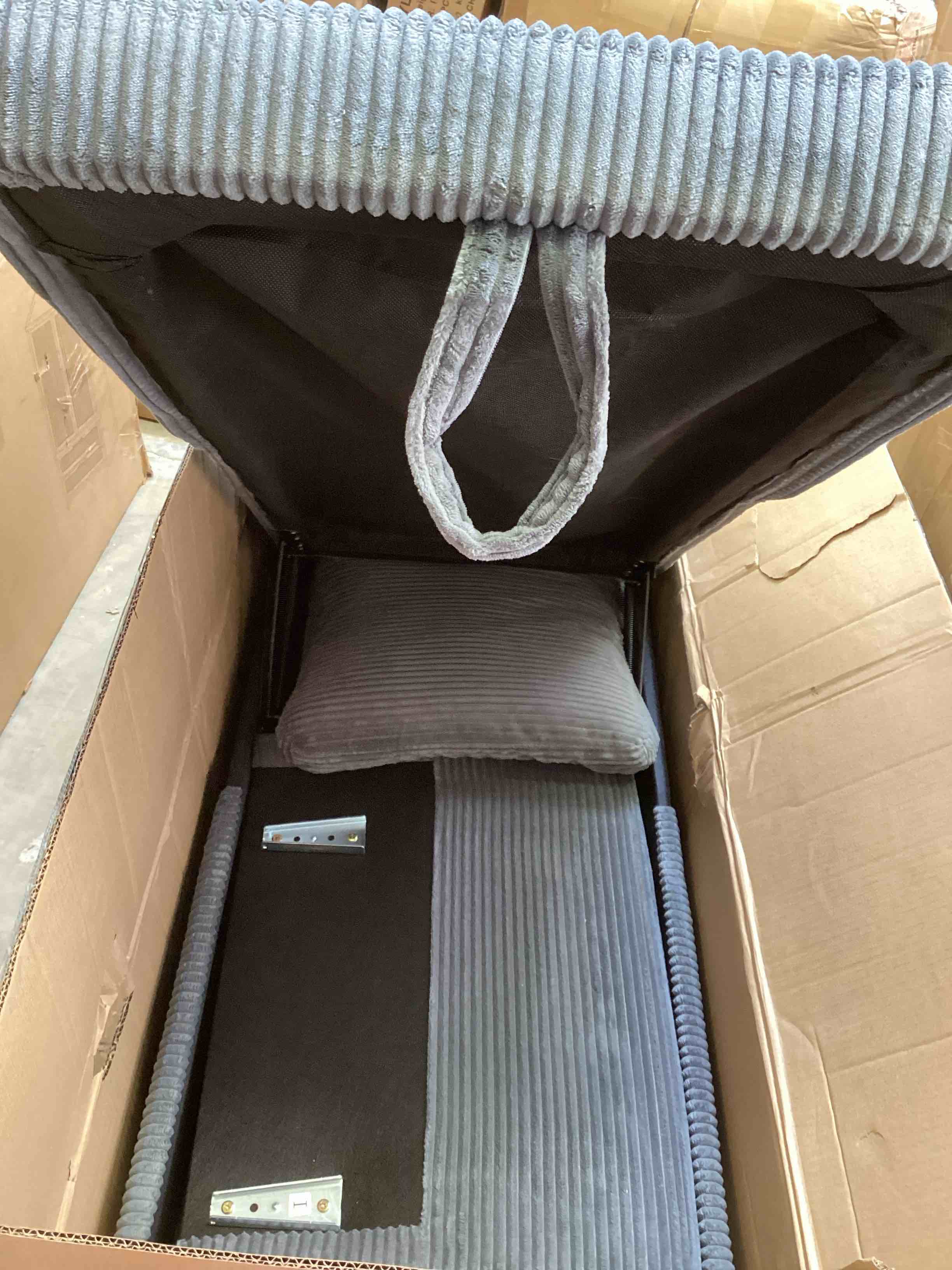 Condition photo showing Good Condition for jamfly pull out sleeper sofa bed with storage chaise, l-shaped corduroy sectional couch, 3-seater convertible sofa with hidden storage for small living room, apartment, office, grey (incomplete only storage chaise)