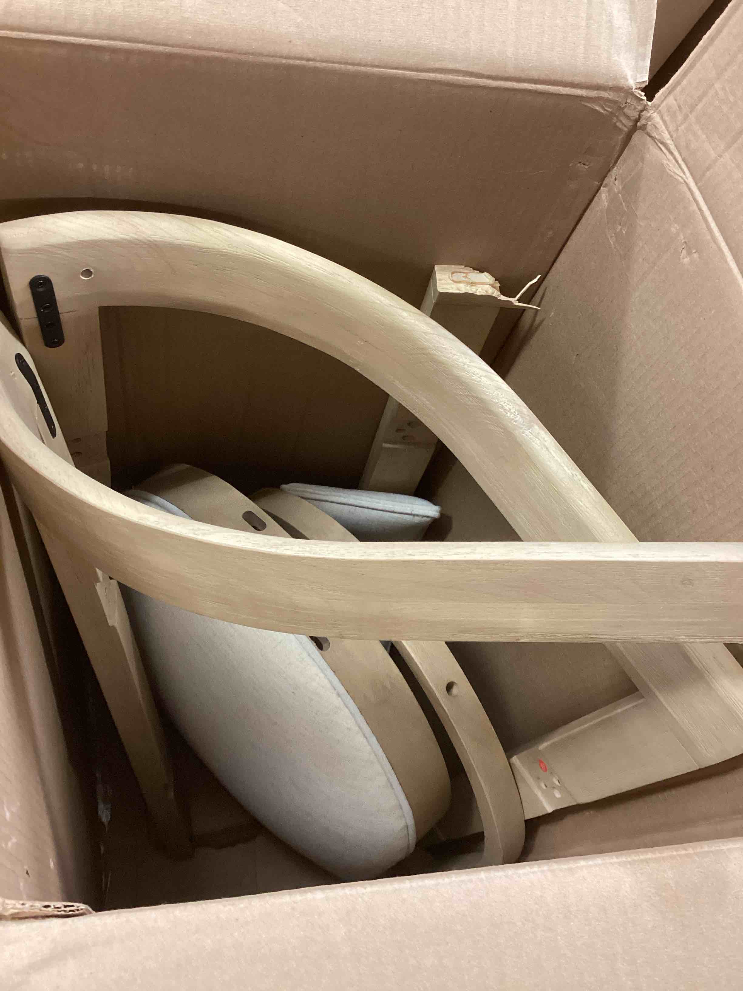 Condition photo showing As Is for home falcon bar stools fabric round backrest counter height barstool for kitchen island, wooden dining room chair, bar table counter stool with footrest, light ash+beige (damaged)