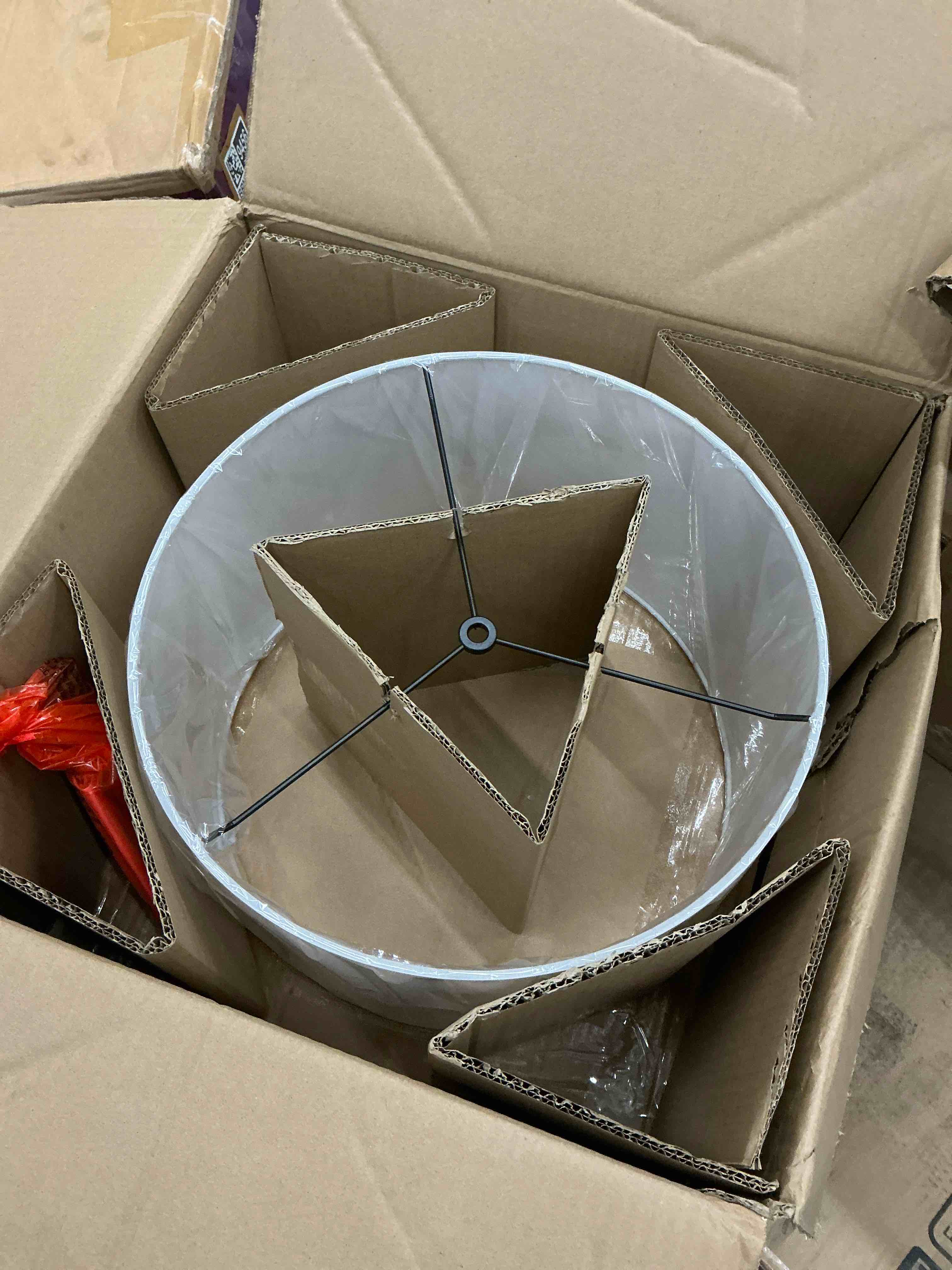Condition photo showing New/Like New for henn&hart 29.5" mid-century modern 1-light table lamp with white fabric drum shade for living room, bedroom, or office, black