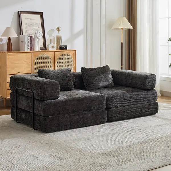 78 Inch Convertible Floor Sofa Bed with Metal Frame,Boneless Modular Sofa,Chenille Fabric (Similar) 