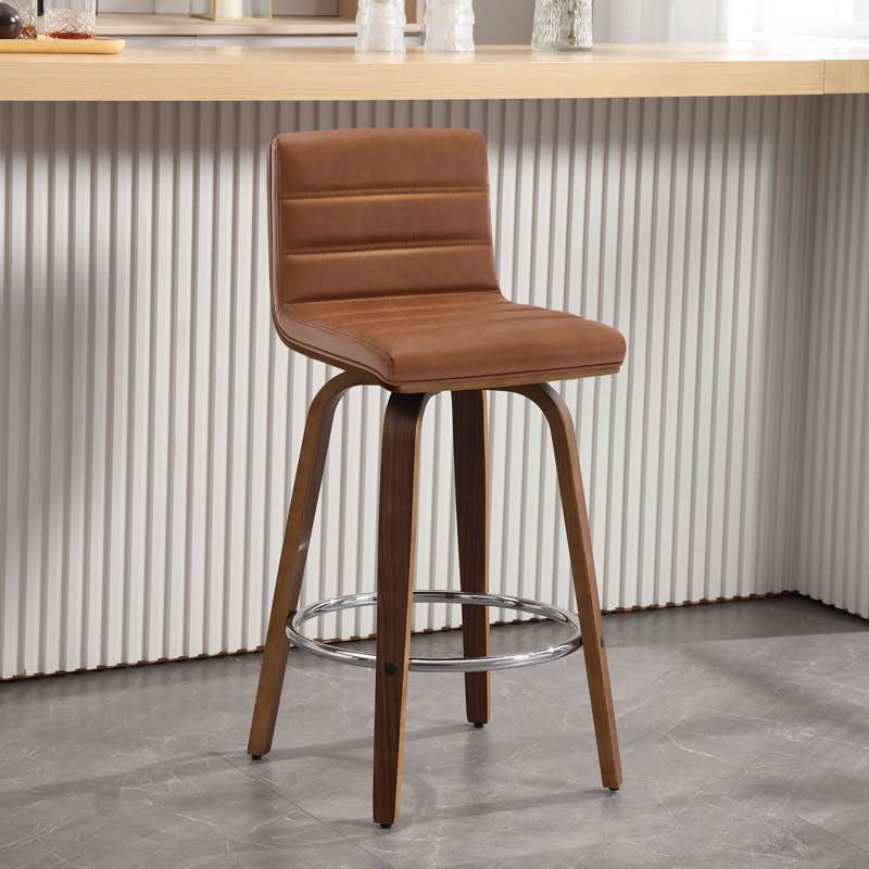 Swivel Upholstered Counter & Bar Stool With Solid Wood Frame and L-Shaped PU Leather Back (2pcs) 