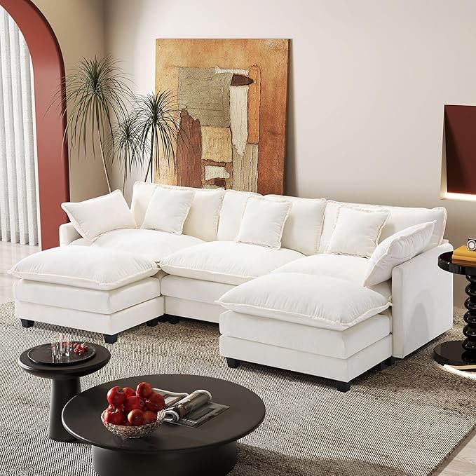 113.4" modular sectional sofa,u shaped couch for living room,modern deep seat sofa 3 seater chenille fabric comfy cloud couches with throw pillows & movable ottoman ( only 1 seat, incomplete)