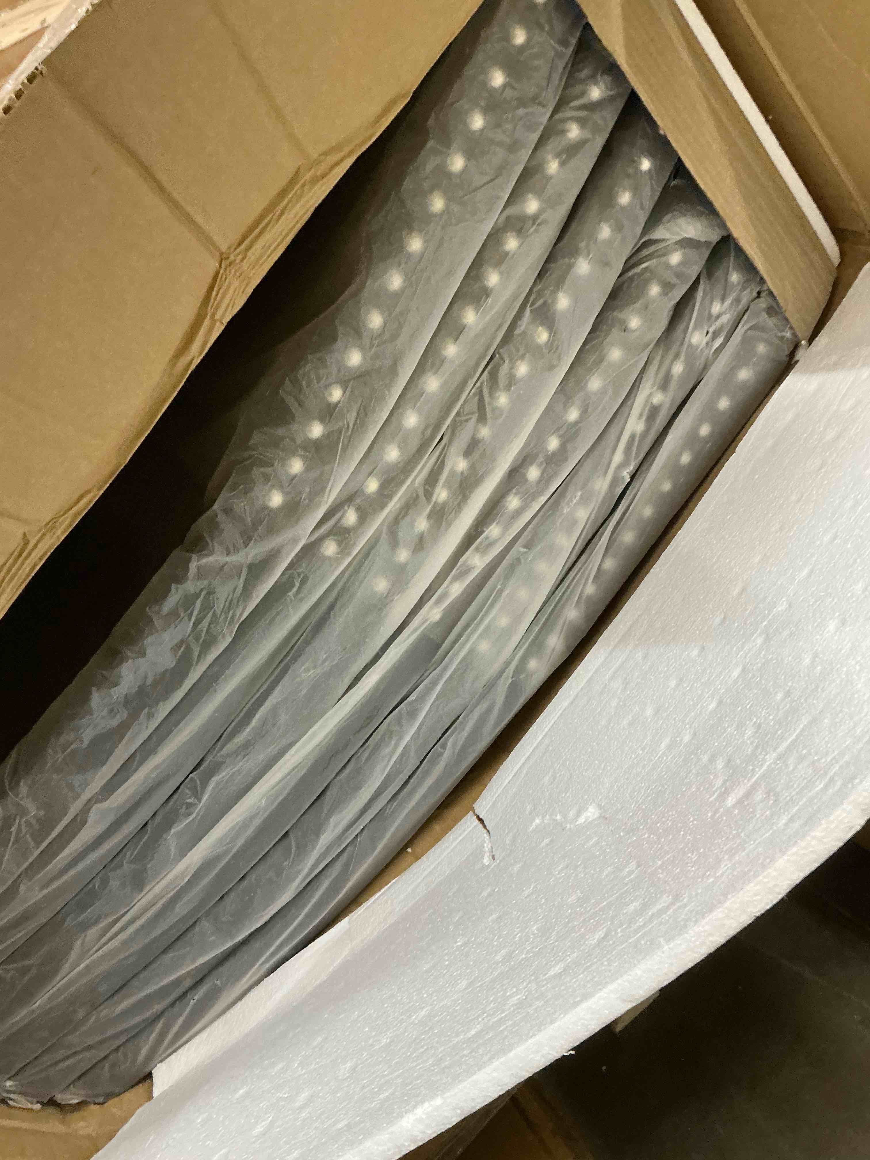 Condition photo showing Good Condition for lily dining chairs (set of 6), warm gray upholstery, antique gray frame, padded seat and back, stylish, comfortable (box 1 of 2 only) 
