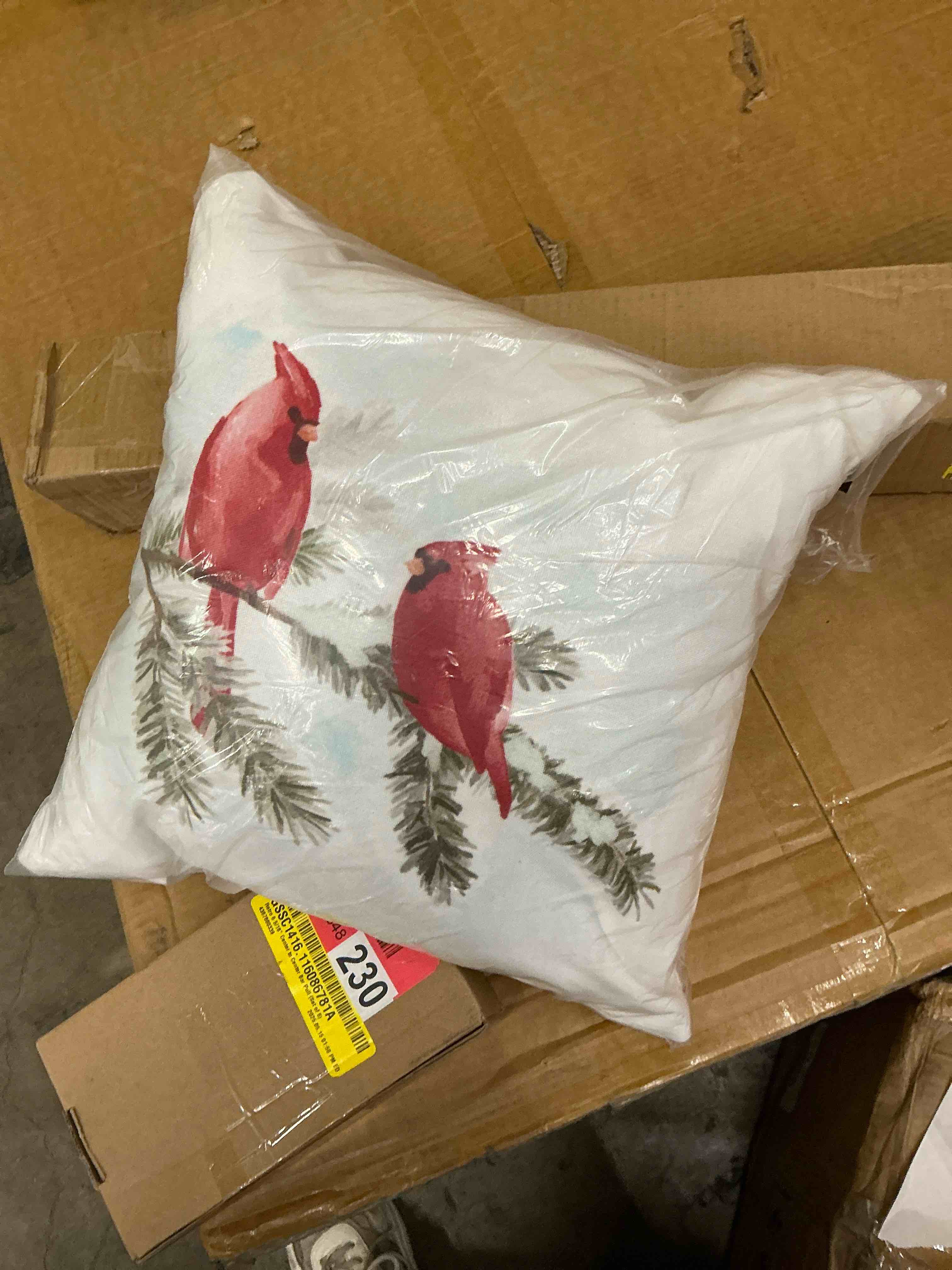 Condition photo showing Good Condition for male and female cardinals on cherry blossom branch throw pillow