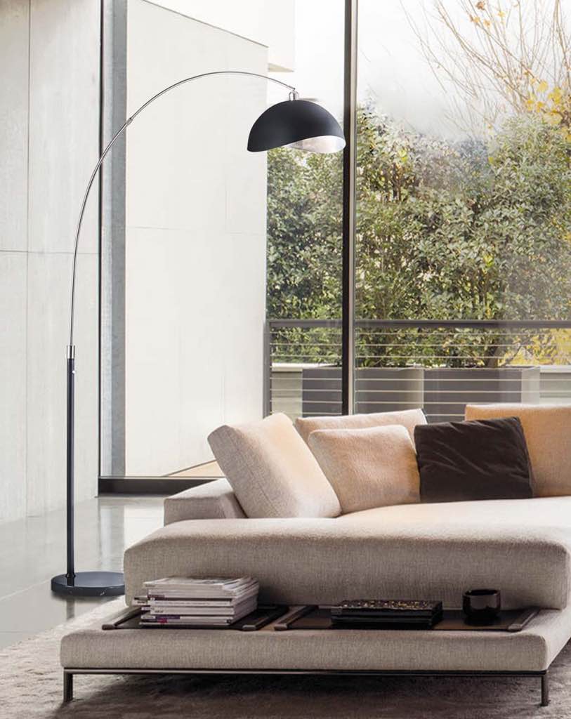 Luna Bella Arc Floor Lamp - Nickel, Matte Black & Silver Leaf Shade (incomplete one box of two only)