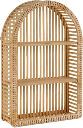 Rattan Wall Shelf - 3 Tier Boho Arch Hanging Shelves Handcraft Floating Shelf for Bathroom Living Room Wall Decor
