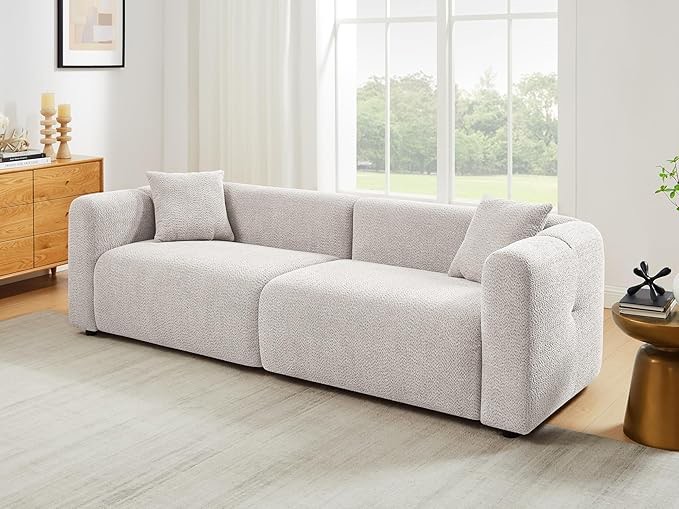 VANOMi 95" Cloud Couch, Comfy Deep Seat Boucle Cloud Sofa, Upholstered 3-Seater Oversized Loveseat Sofa with 2 Pillows, Modern Sofa for Living Room, Bedroom, Office, Apartment (Light Khaki)(incomplete one box only)