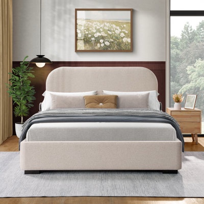 solomon platform bed Queen bed, beige boucle (incomplete one box of two only)