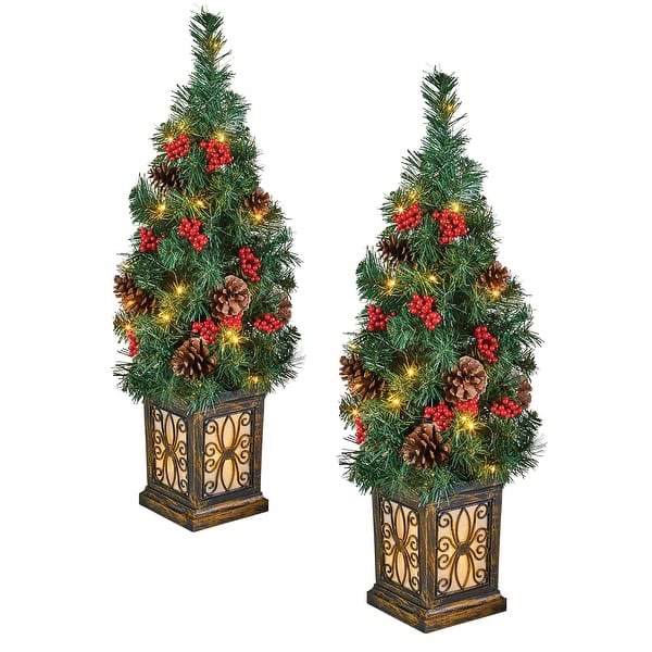 lighted artificial pine tree plant in vase 1-pack 