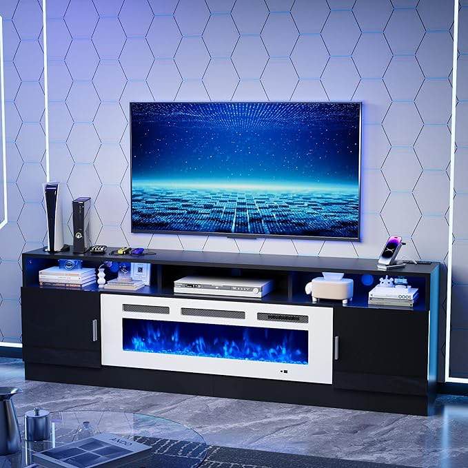 white 36” electric fireplace with remote control 