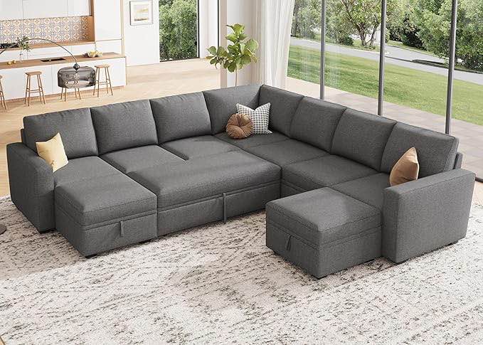 honbay modular sectional sleeper sofa with pull out couch, oversized u shaped sleeper pull out bed with storage sectional couches for living room - dark grey (incomplete one box and 2 boxes only)
