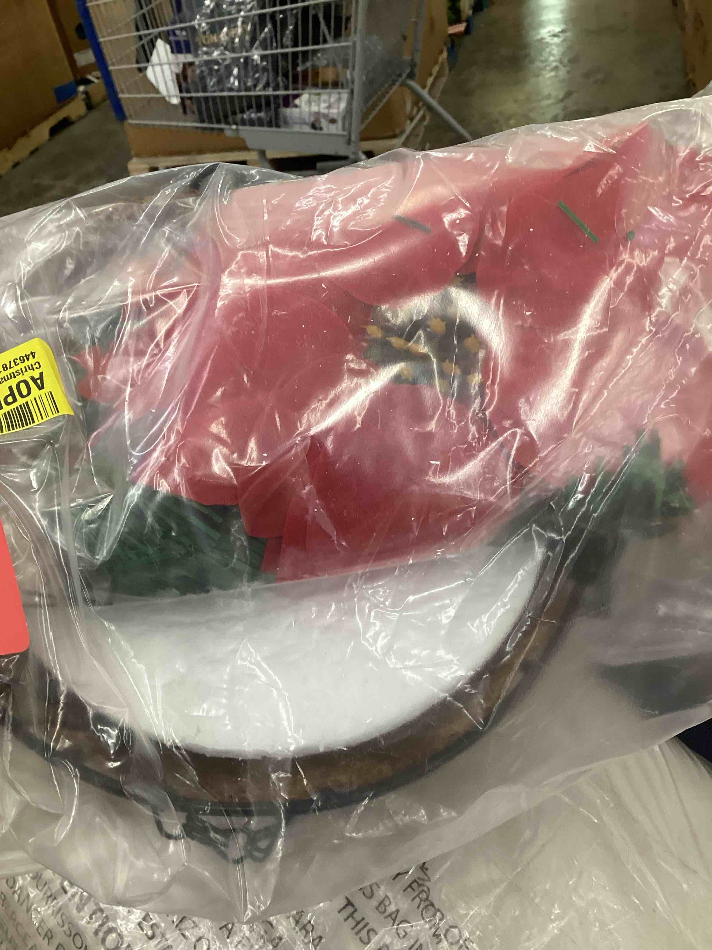 Condition photo showing As Is for christmas artificial hanging flowers basket, pre lit artificial poinsettia floral arrangement hanging baskets with led lights and bristle pine for indoor christmas holiday decor xmas decor