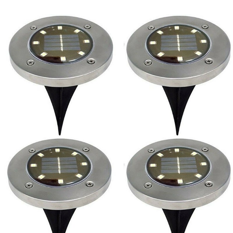 low voltage solar powered integrated led metal well light pack (set of 4)