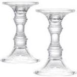 Glass Candlestick Holder Set of 2 , 5"Dia. x 7" Clear