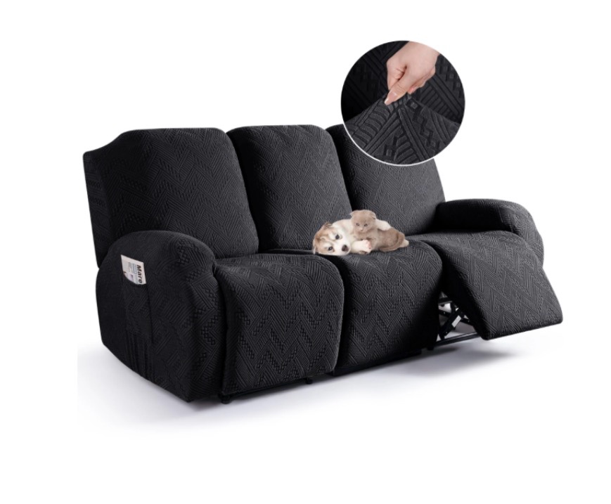 TAOCOCO Recliner Couch Covers Stretch Reclining Sofa Slipcovers 3-Pieces Sofa Slip-Covers Kid Pets Furniture Protector, Black