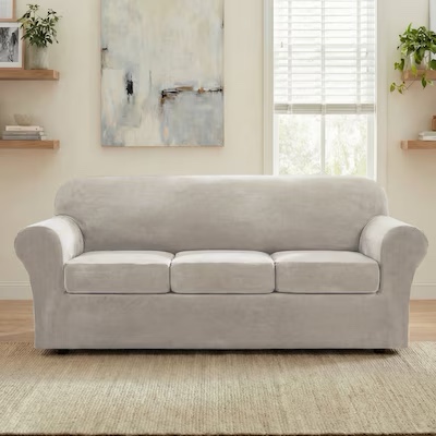 H.Versailtex Stretch velvet sofa cover set 3-Cushion Sofa 4-Piece Oatmeal (similar)
