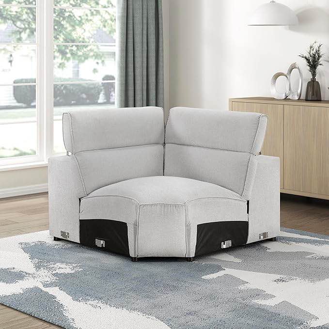 Modular Sectional Sofa, Module for Sectional Couch, Microfiber Upholstered Corner Seat, Adjustable Headrests, Durable Frame, Customizable Comfort, Textured Microfiber Light Gray