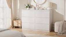 Jocoevol White 6 Drawer Dresser for Bedroom, 15.3" D x 47.2" W x 32.3" H in Simply Modern Chest of Drawers, Wood Storage Double Dresser with Deep Drawers for Living Room, Hallway Entryway, White (incomplete one box of two only)