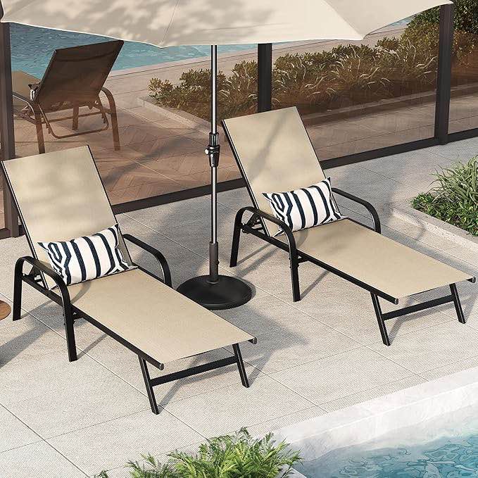 Garvee Outdoor Lounge Chair, Adjustable Patio Reclining Chaise set of 2 (not included pillows)