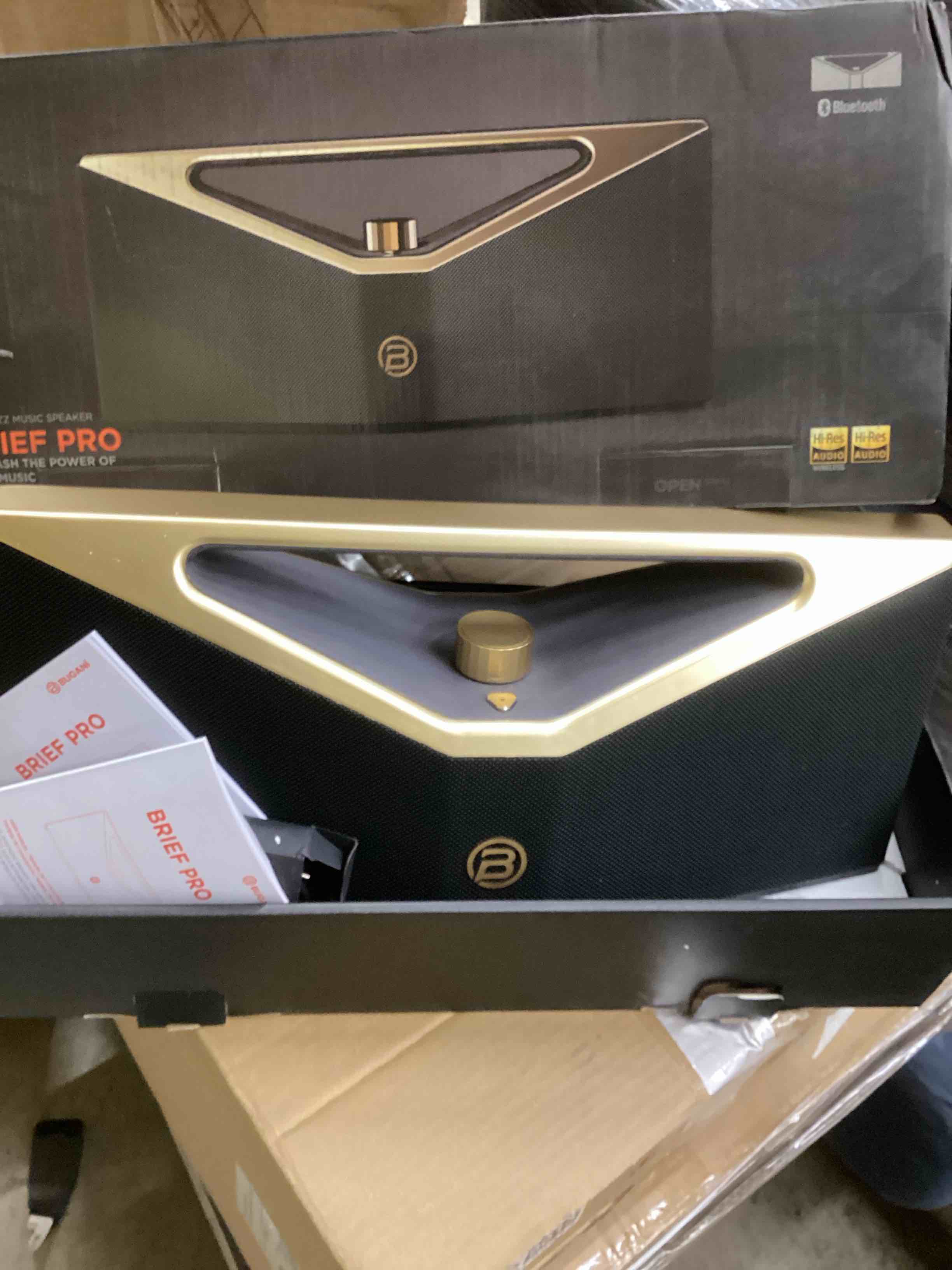 Condition photo showing Good Condition for BUGANI Hi-Res Audio Bluetooth Speaker Loud 160W, Large Portable Bluetooth Speaker with Deep Bass Subwoofer, TWS Wireless Stereo, Waterproof Outdoor Party Speaker, 12H Playtime Golden