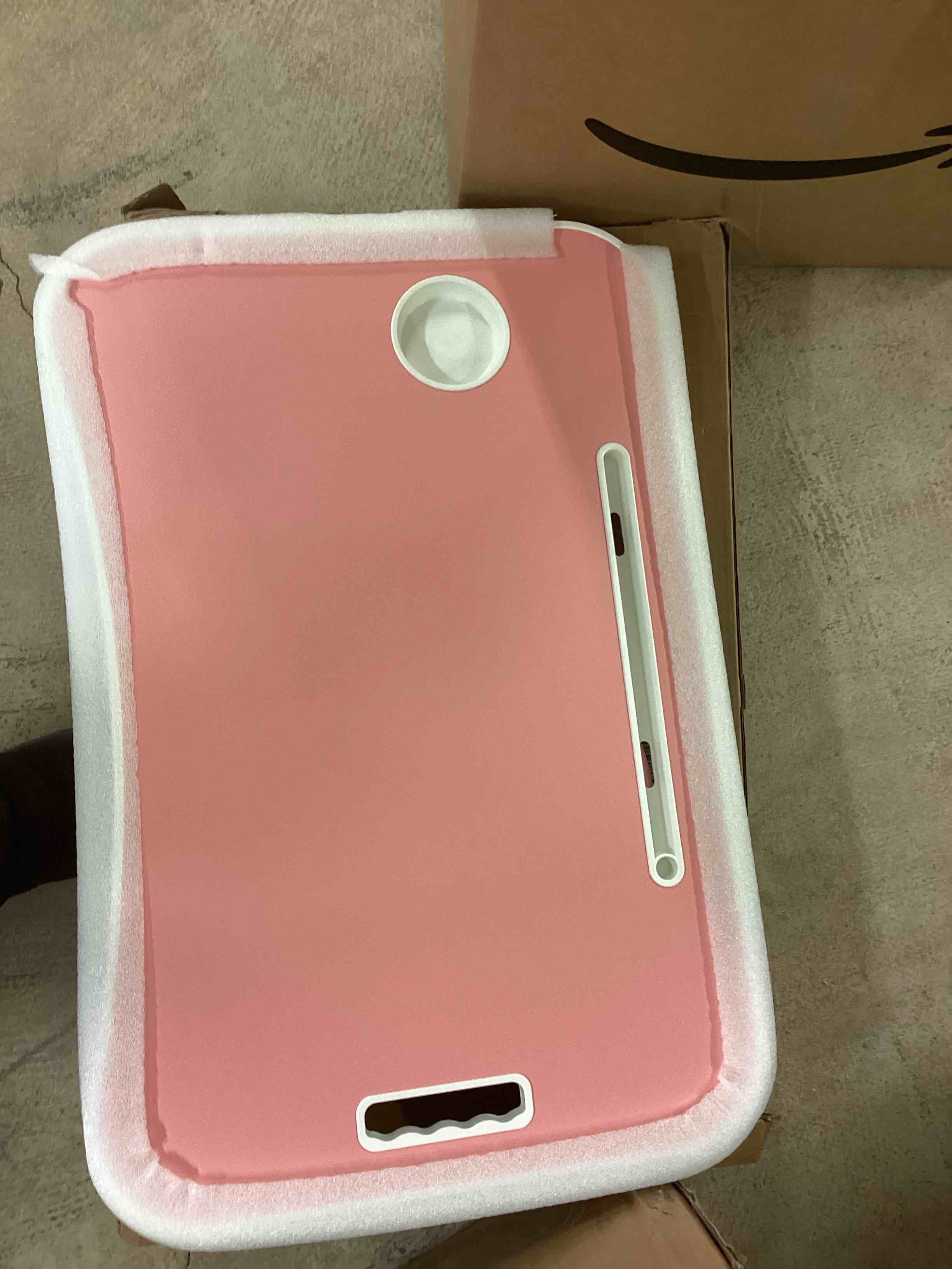Condition photo showing New/Like New for Foldable Laptop Table, Portable Lap Desk Bed Table Tray, Laptop Stand with Cup Holder & Tablet Slot & Lifting Handle for Working Writing Drawing & Eating (Pink)