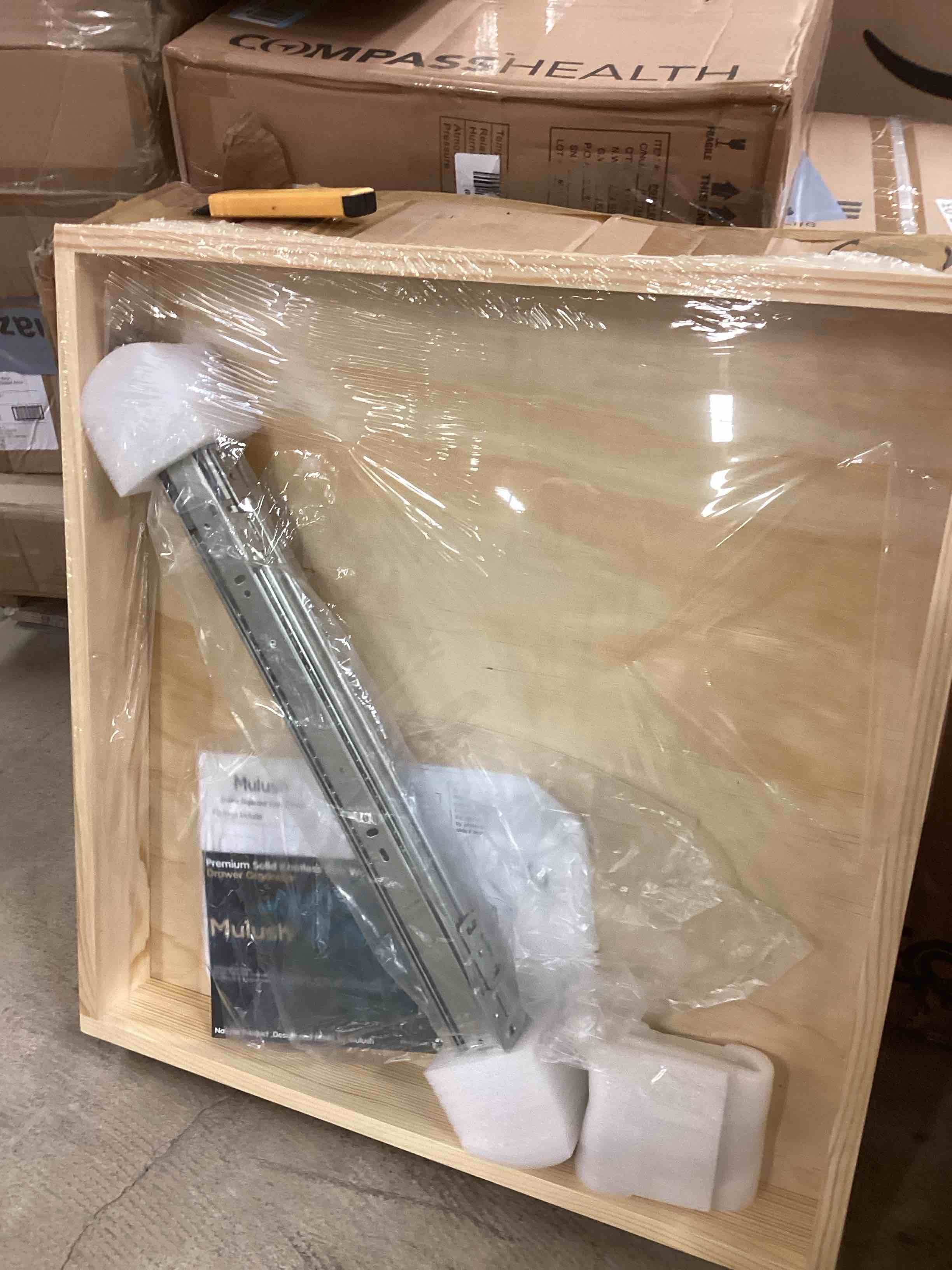 Condition photo showing New/Like New for 23”W x 21”D x 3”H Soft Close Slide Out Wood Drawer Organizer for Kitchen, Bottom and Side Assembly (Cabinet Opening>23.5 inches for Bottom Assembly, Opening= 23 inches for Side Assembly) 23''W x 21''D