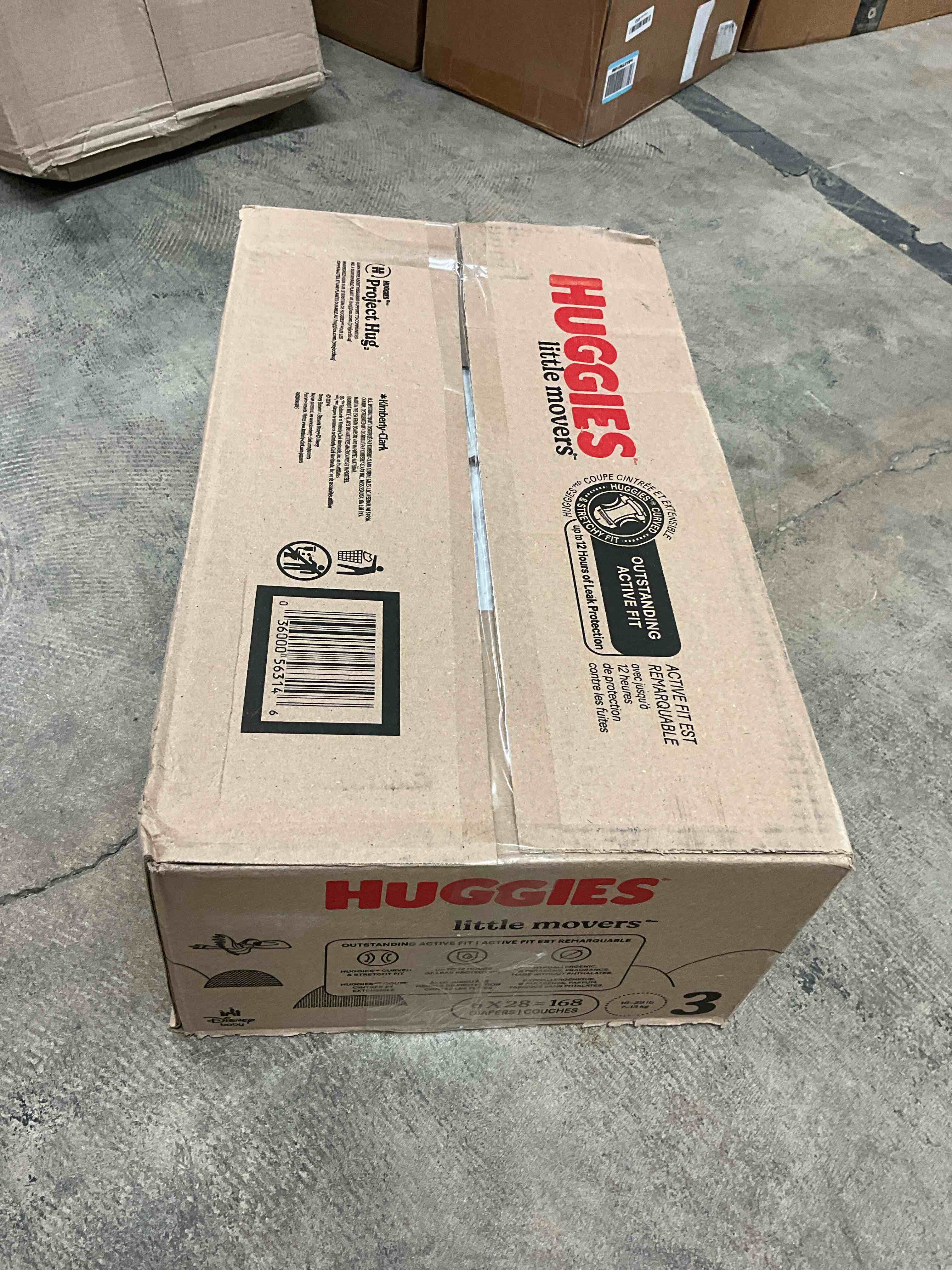 Condition photo showing New/Like New for Huggies Size 3 Diapers, Little Movers Baby Diapers, Size 3 (16-28 lbs), 168 Count (6 Packs of 28), Packaging May Vary Size 3 168
