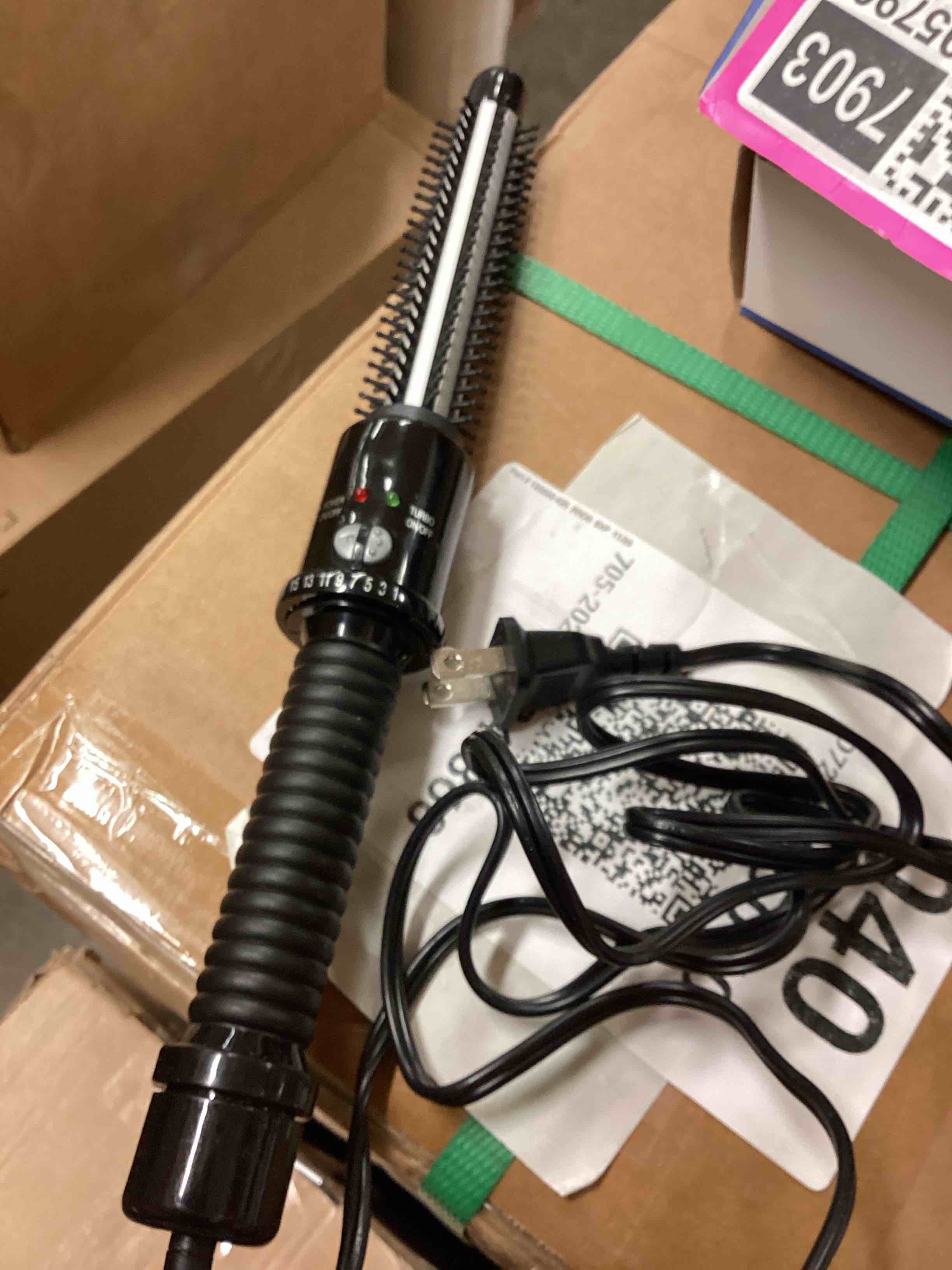 Condition photo showing As Is for Conair Instant Heat Curling Iron Brush, 3/4-Inch Barrel Curling Brush for Short Hair, 30-Second Heat-Up with 25 Heat Settings for All Hair Types, Black