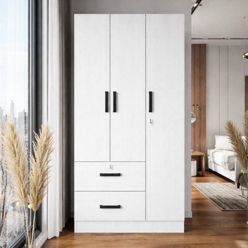 Keilson 3 Doors Wardrobe, 2 Drawers, 1 Lock - 36W White (incomplete one box of two only)