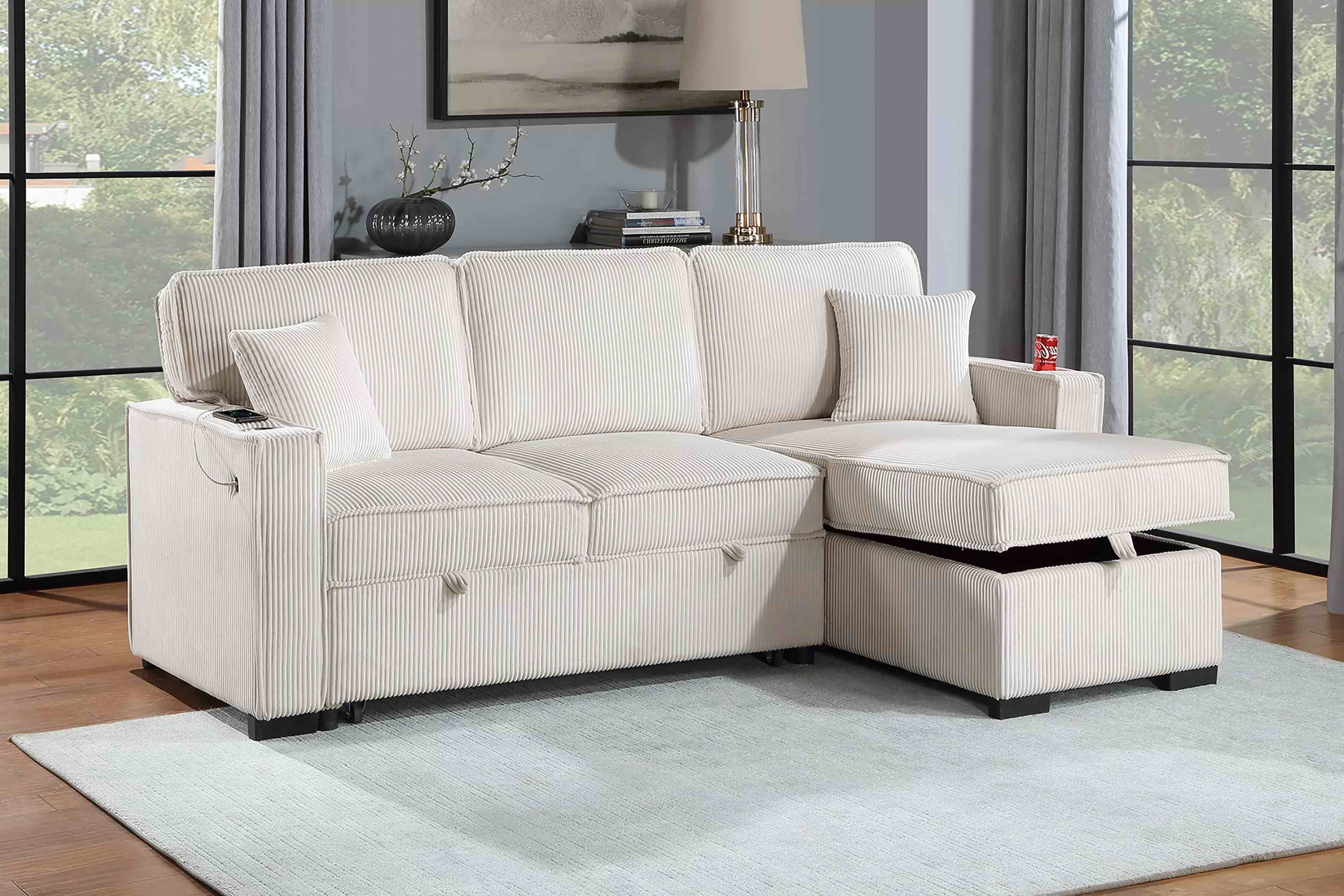 Convertible Sectional Reversible Storage Chaise W/ Cup Holder & USB & USB-C Port (incomplete only reversible L/R chaise storage) 
